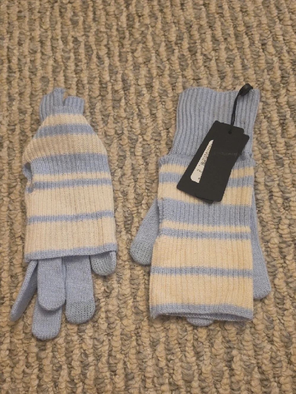 RAG & BONE Blake Stripe Layered Wool Blend Tech Gloves Blue